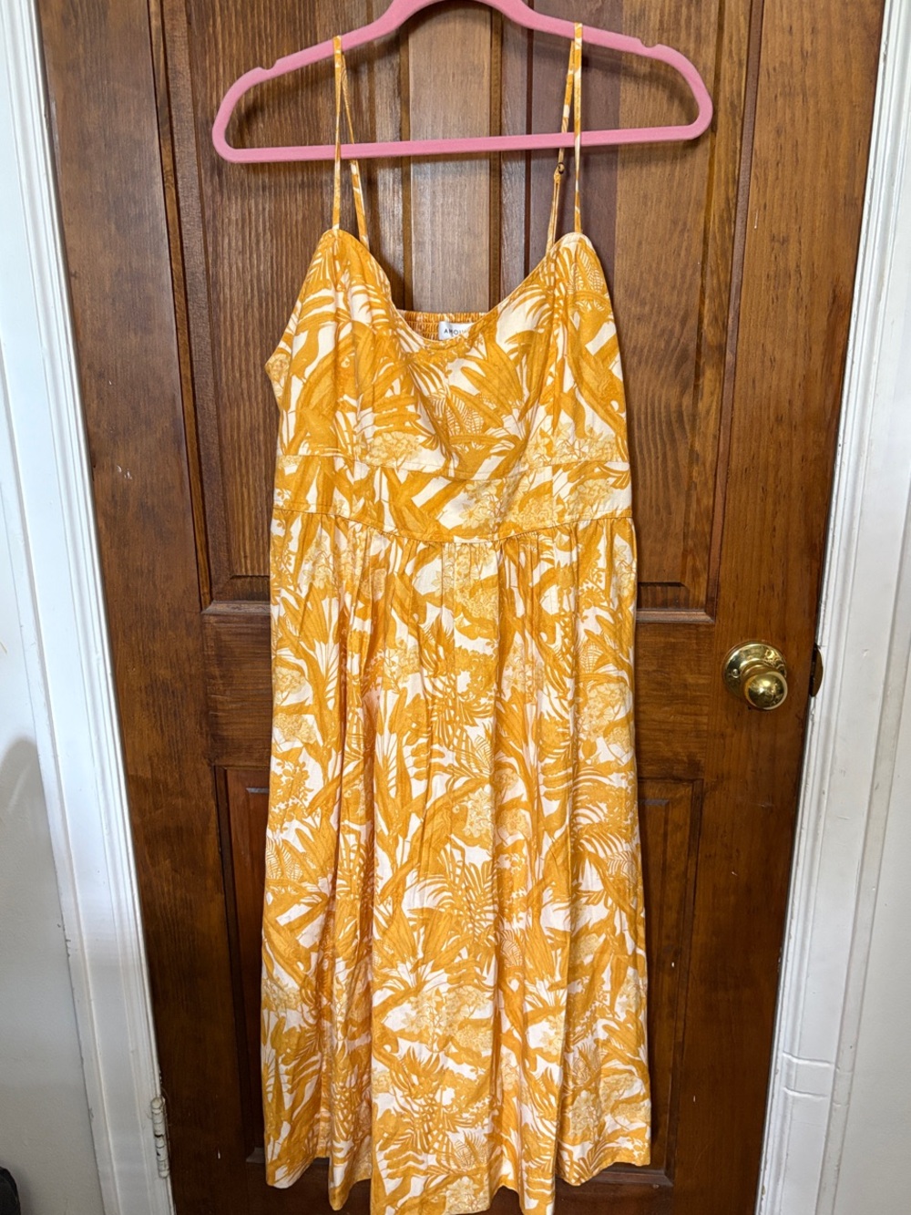 Amour Vert Yellow and White Floral Midi Dress with Spaghetti Straps